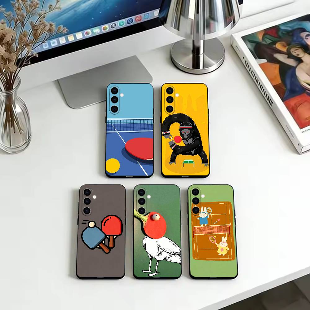 Table Tennis Cartoon - ใหม่การ์ตูนปิงปองเคสโทรศัพท์สำหรับซัมซุงกาแล็กซี่ A73,A72,A71,A70,A53,A52,A51,ซิลิโคนนุ่มสีดำ